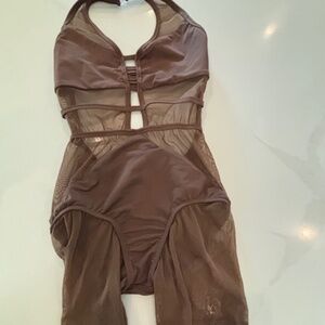 Dance Costume - CH XL - Brown Mesh Unitard Shorts